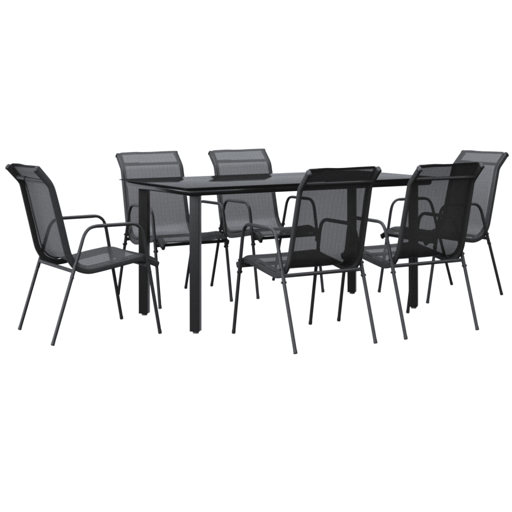 Vidaxl 5 Piece Patio Dining Set Black Steel And Textilene-Furniture > Outdoor Furniture > Outdoor Furniture Sets-vidaXL-78.8" table length/ 9 piece-Urbanheer