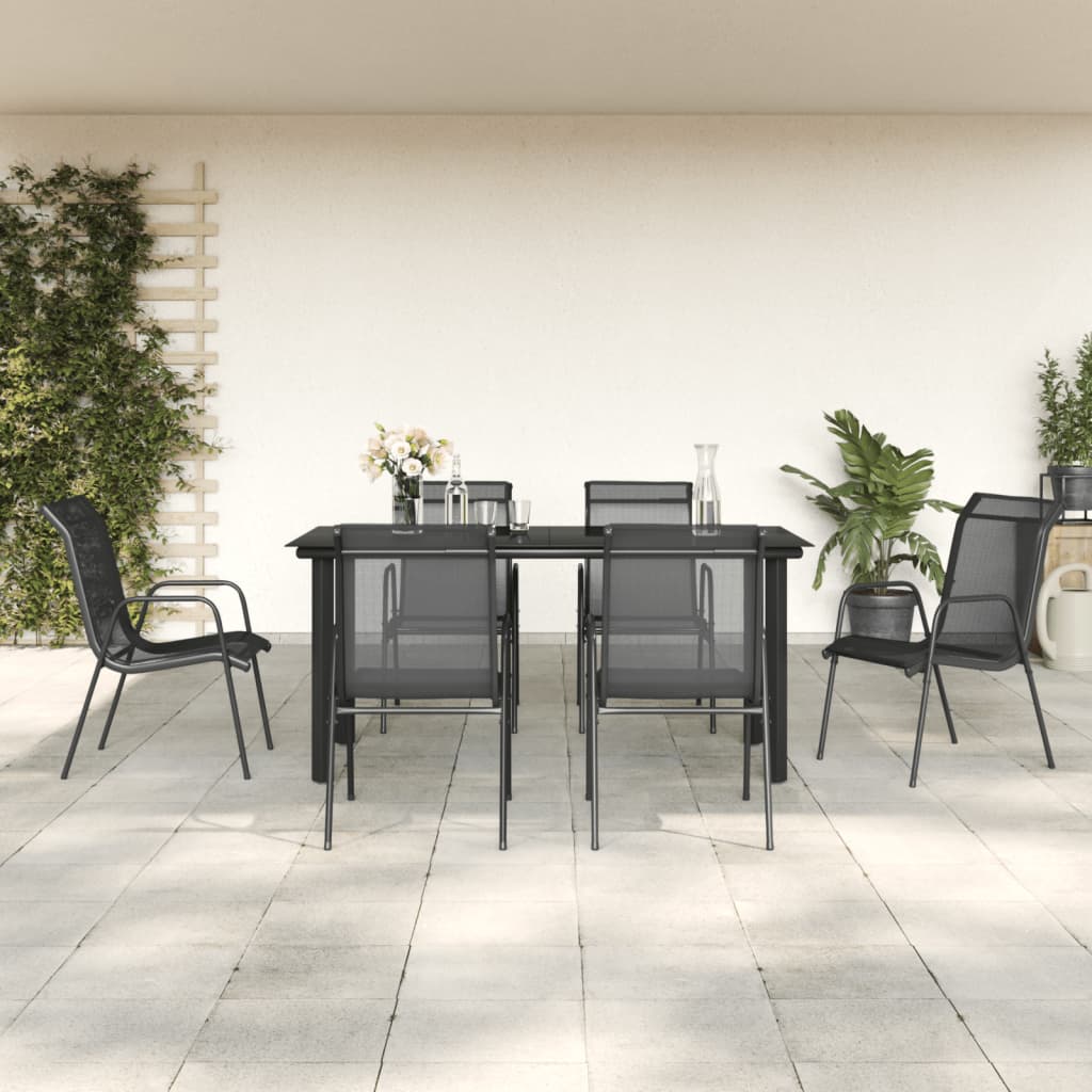 Vidaxl 5 Piece Patio Dining Set Black Steel And Textilene-Furniture > Outdoor Furniture > Outdoor Furniture Sets-vidaXL-31.5" table length/ 5 piece-Urbanheer
