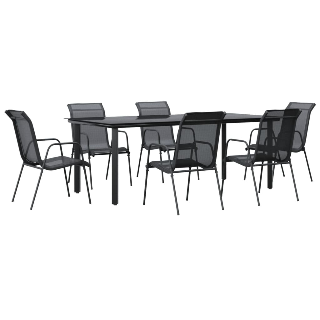Vidaxl 5 Piece Patio Dining Set Black Steel And Textilene-Furniture > Outdoor Furniture > Outdoor Furniture Sets-vidaXL-63" table length/ 5 piece-Urbanheer