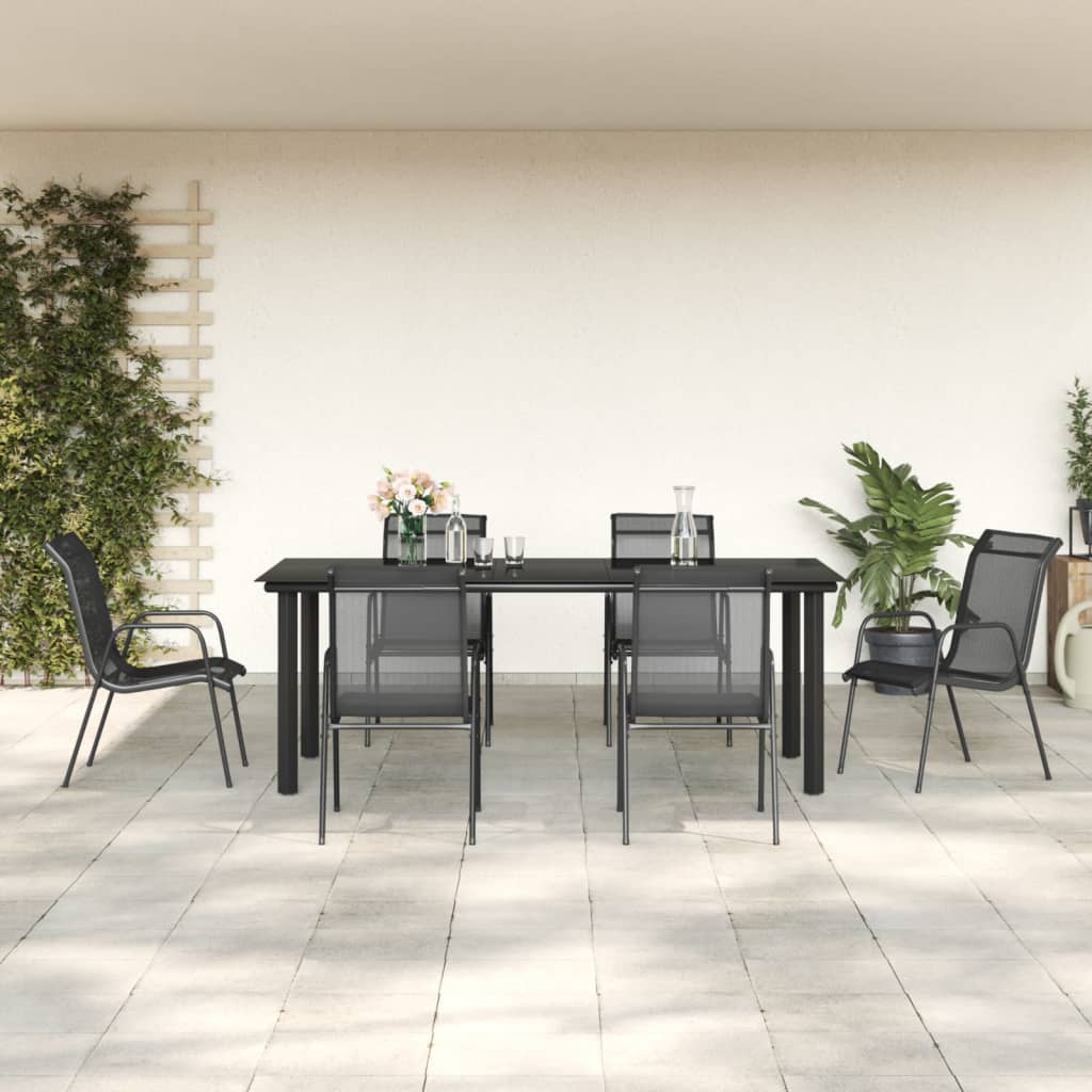 Vidaxl 5 Piece Patio Dining Set Black Steel And Textilene-Furniture > Outdoor Furniture > Outdoor Furniture Sets-vidaXL-63" table length/ 5 piece-Urbanheer