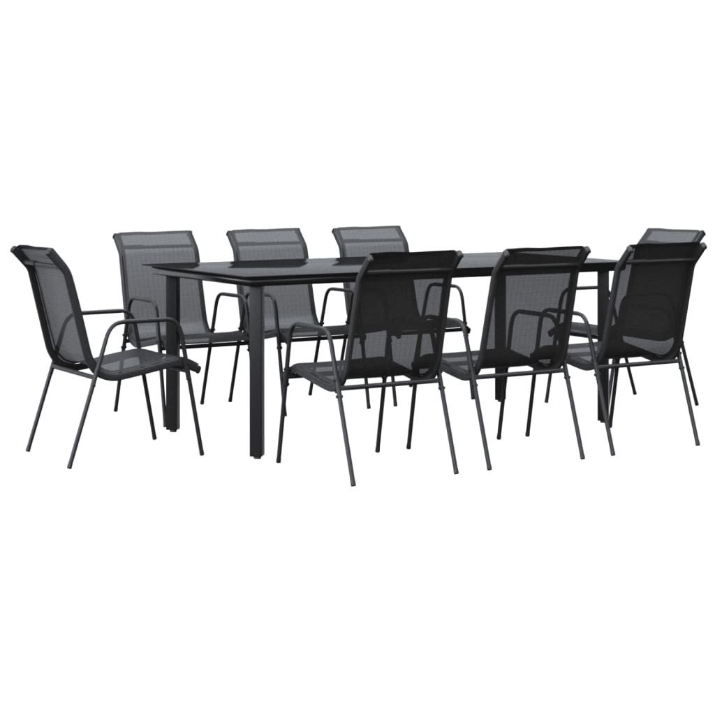 Vidaxl 5 Piece Patio Dining Set Black Steel And Textilene-Furniture > Outdoor Furniture > Outdoor Furniture Sets-vidaXL-63" table length/ 5 piece-Urbanheer