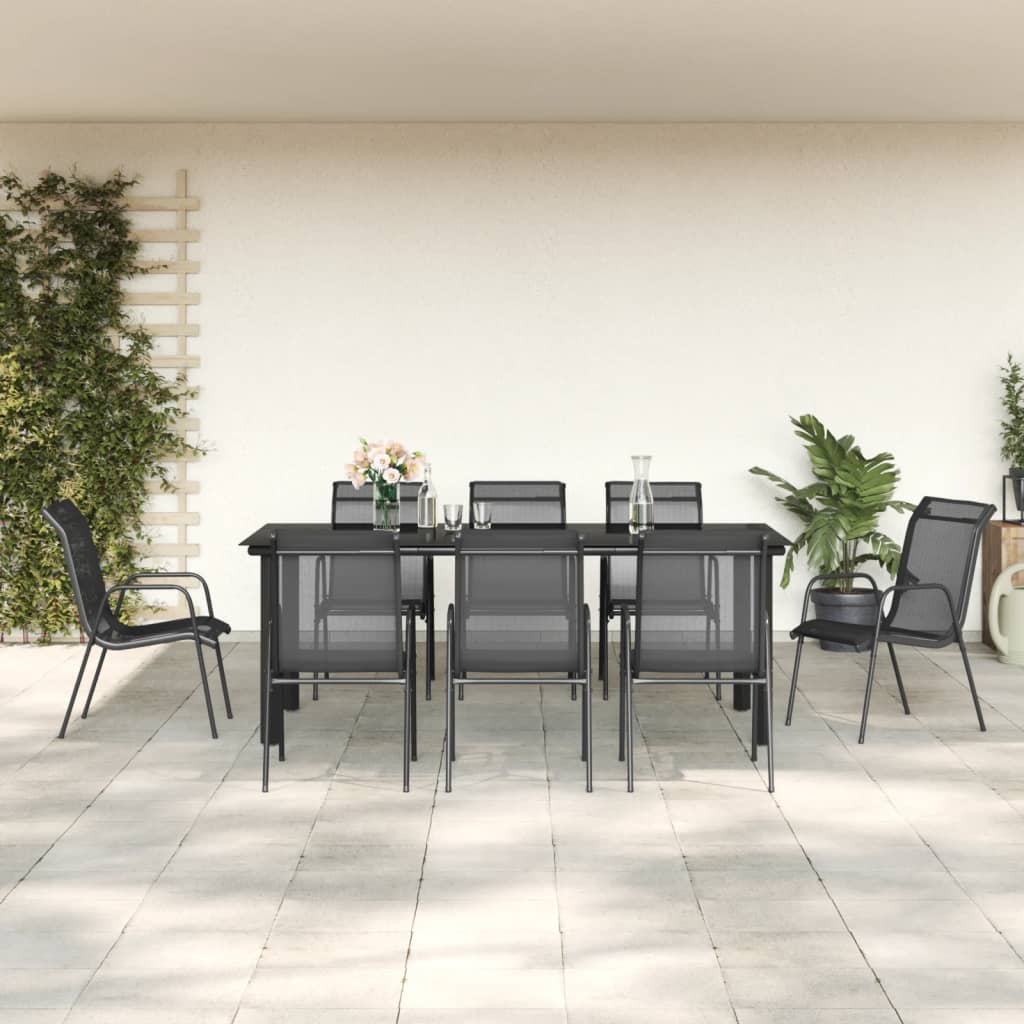 Vidaxl 5 Piece Patio Dining Set Black Steel And Textilene-Furniture > Outdoor Furniture > Outdoor Furniture Sets-vidaXL-63" table length/ 5 piece-Urbanheer