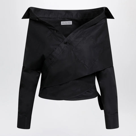 Balenciaga Off-shoulder wrap shirt in black