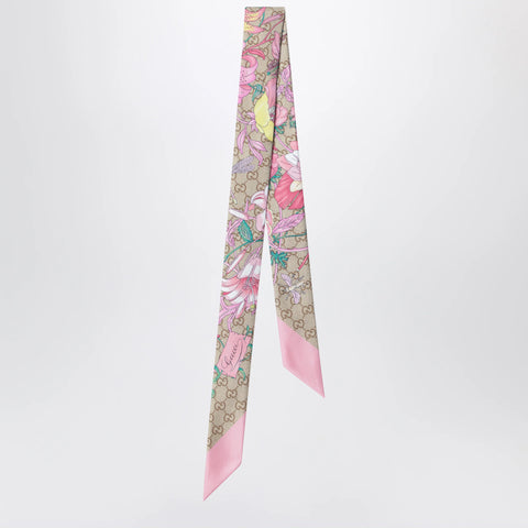 GUCCI Printed silk ribbon with Flora motif in pink