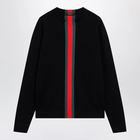 GUCCI Knitted cotton sweater with Web ribbon