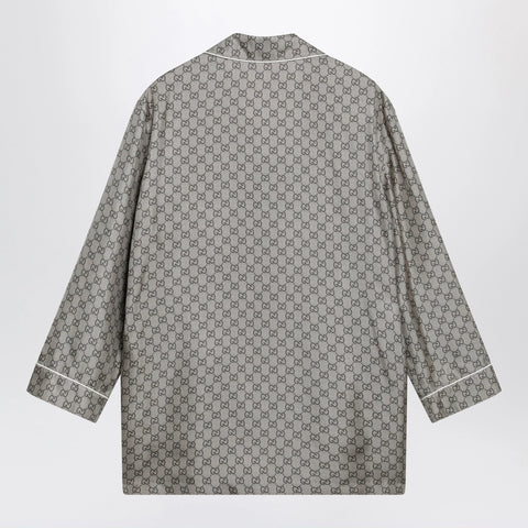 GUCCI Silk twill shirt with GG print in beige