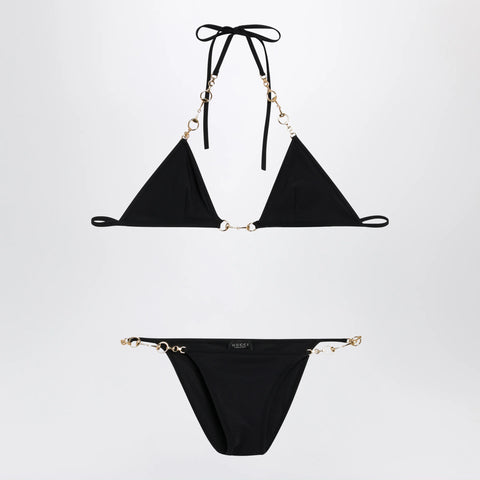 GUCCI Black stretch jersey bikini with clamp chain