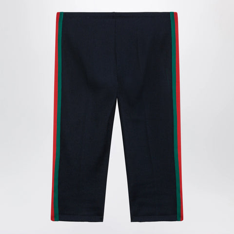 GUCCI Ribbed cotton jersey pants with Web, Blue Japan