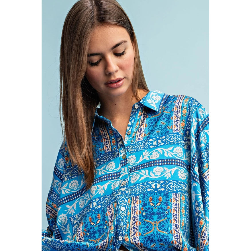 Boxy Fit Blouse Blue-Blouse-Faith Apparel-S-Urbanheer