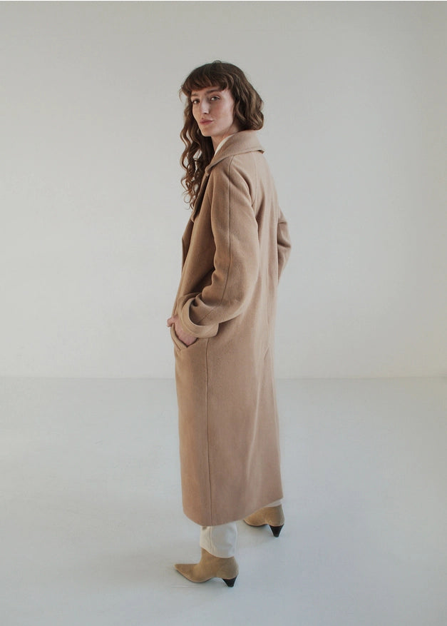 Camel Maxi Double-Breasted Italian Wool Coat With Collar-COAT-Nich Linen-XS-S-Urbanheer