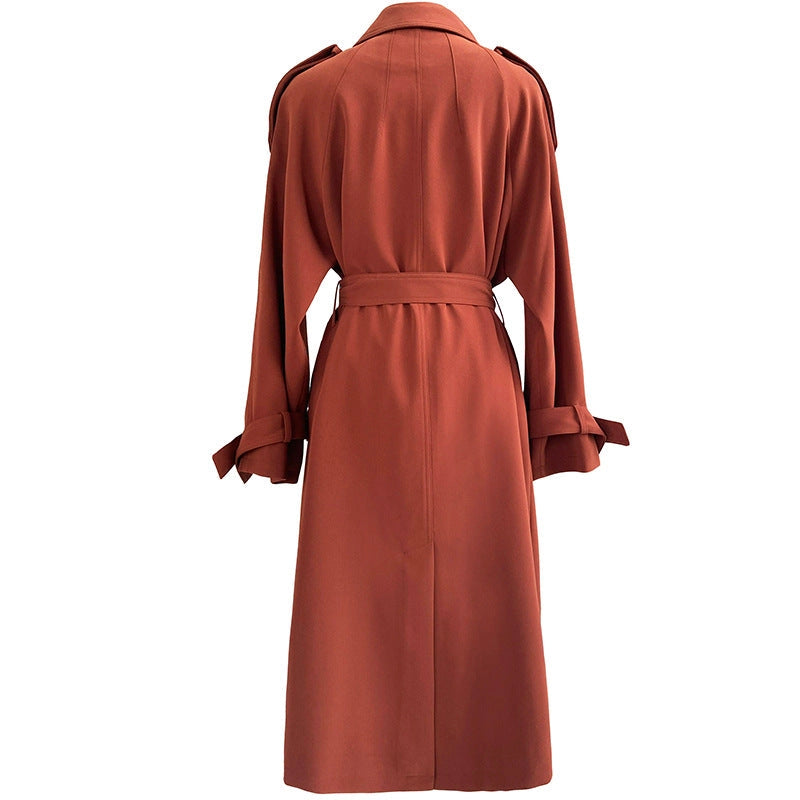 Draping British Loose Mid-Length Over The Knee Trench Coat Hawthorn Red-Coat-Blak Wardrob-S-Urbanheer