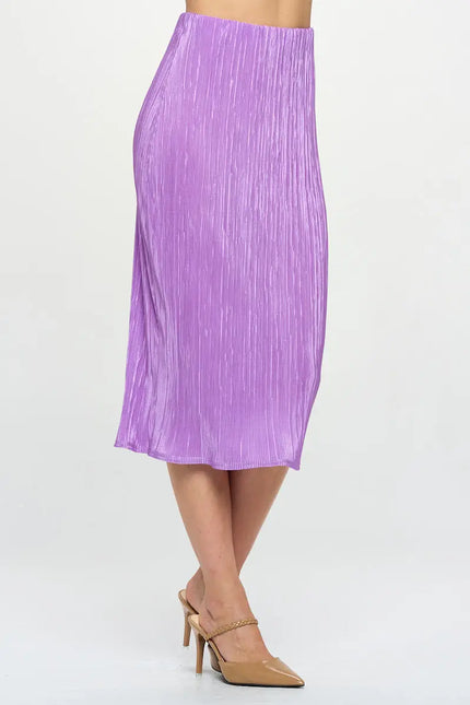 Solid Plisse Midi Skirt With Elastic Waistband-Renee C.-Urbanheer