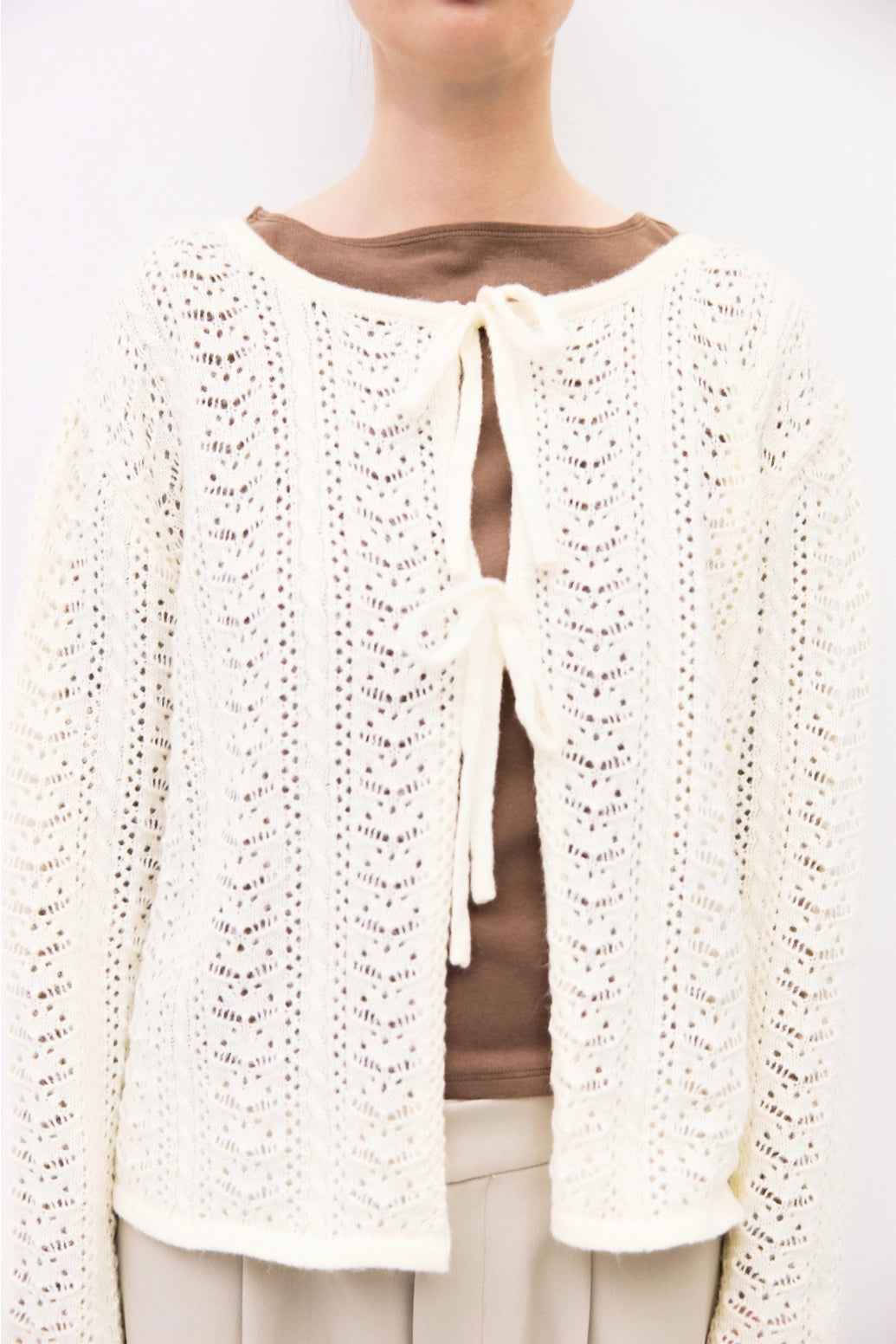 The Avia Cardigan Pointelle Tie Front Cardigan
