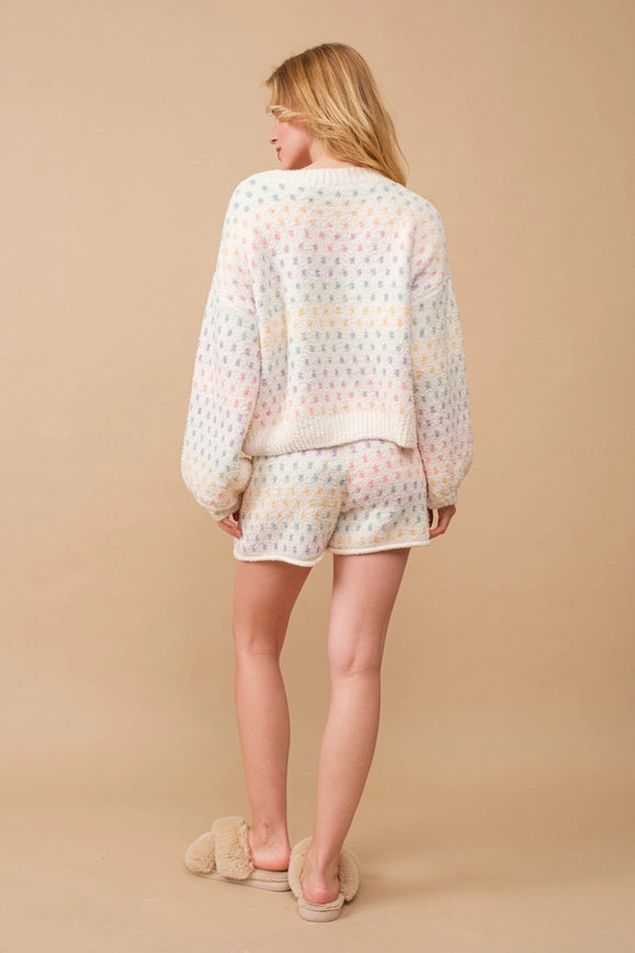 Multi Polka Dot Pullover Top With Short Set-Set-Blue B-S-Urbanheer