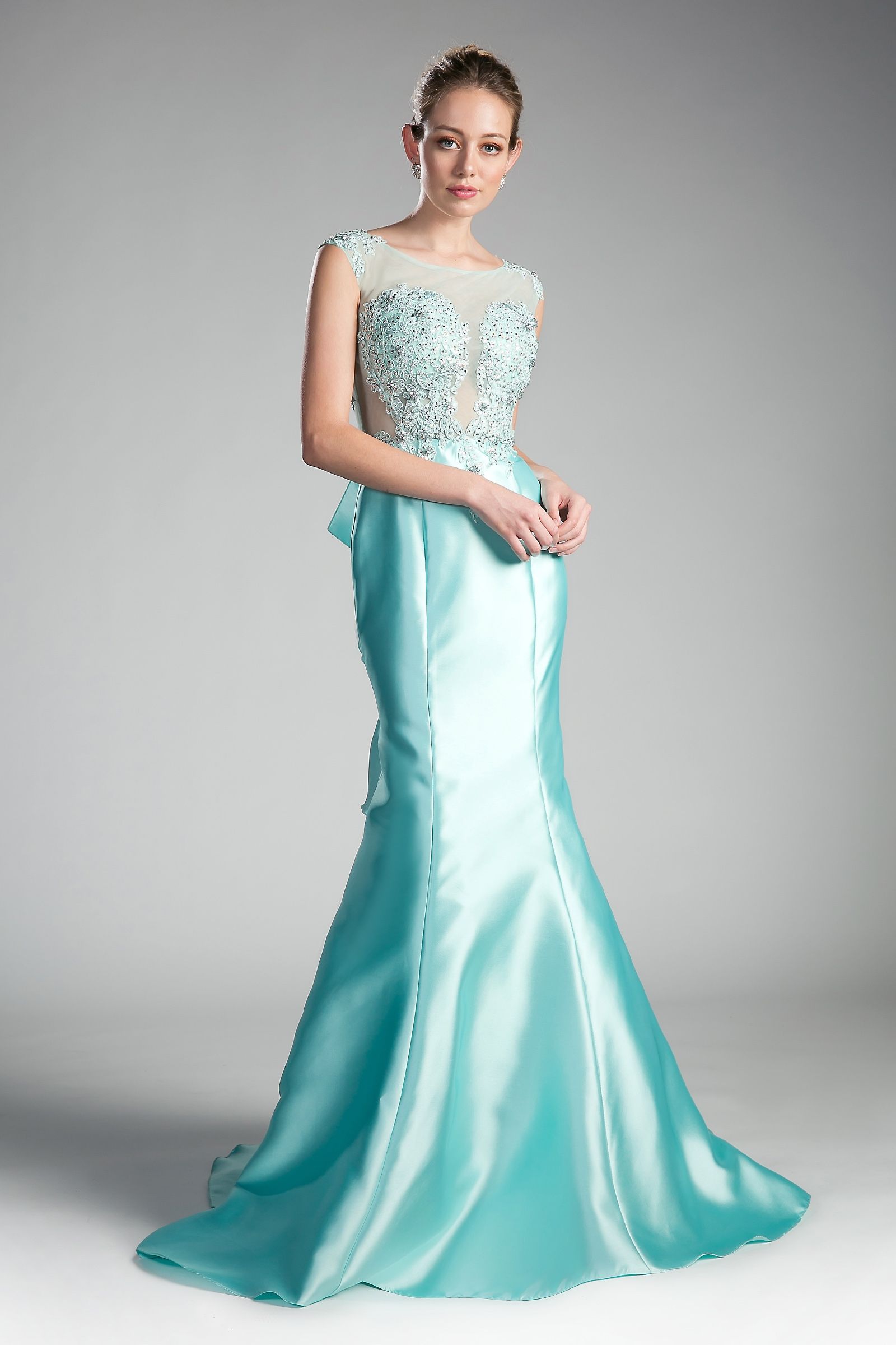 Fitted Mikado Mermaid Gown With Illusion Closed Back-Night Out-Tux-USA-2-Mint-Urbanheer