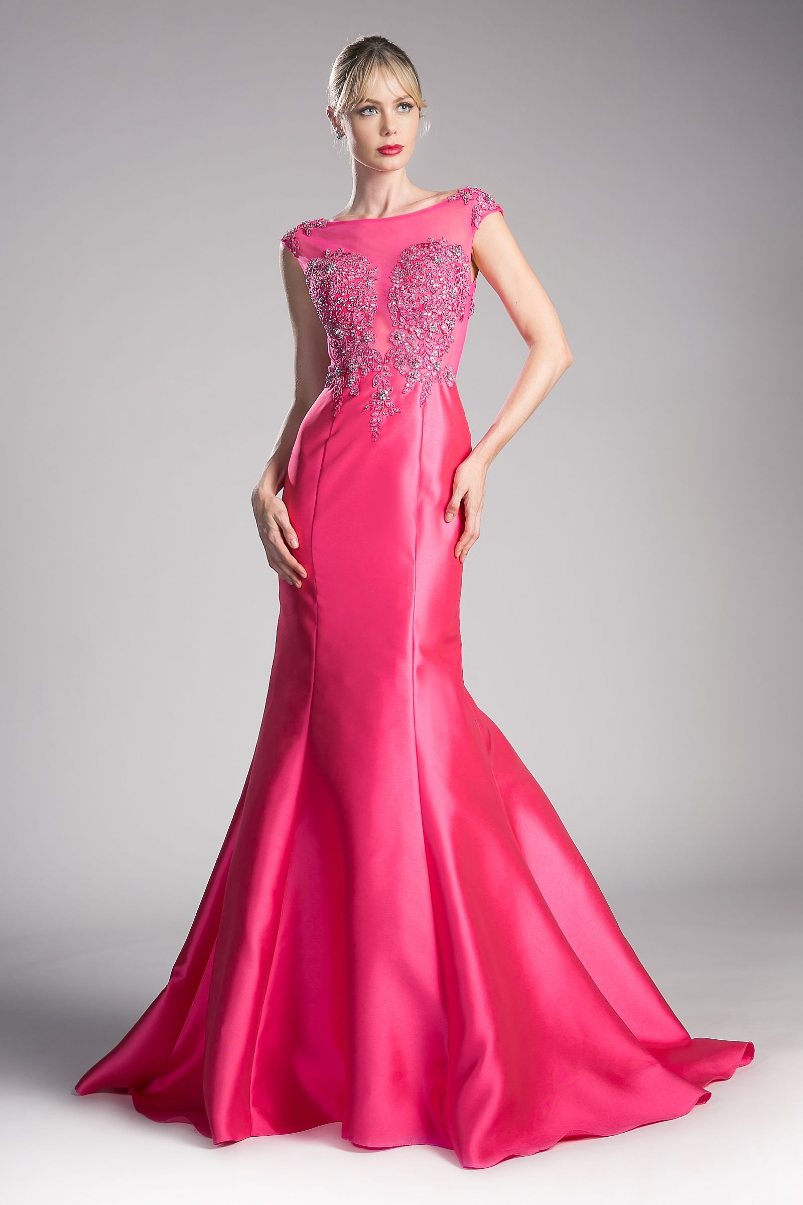 Fitted Mikado Mermaid Gown With Illusion Closed Back-Night Out-Tux-USA-2-Fuchsia-Urbanheer