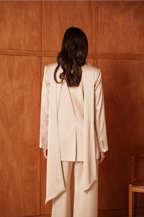 Fluid Satin Jacket with Scarf