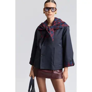 Reversible Scarf Trim Cotton Blend Jacket