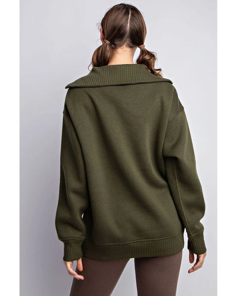 French Terry Ribbed Contrast Quarter Zip Up