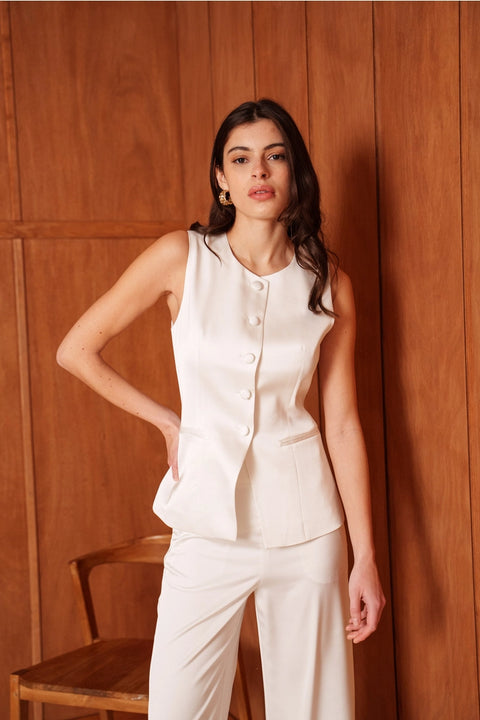 Long Sleeveless Satin Vest