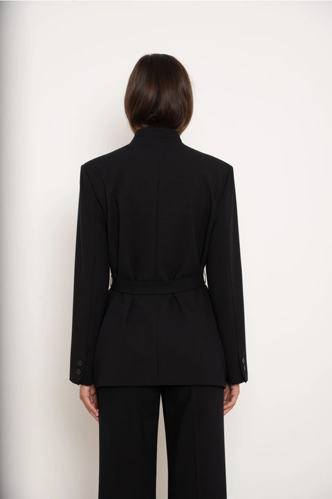 Diana Belted Double-Breasted Jacket with No Lapels