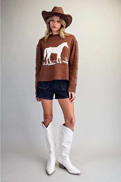 Western Horse Graphic Knit Sweater