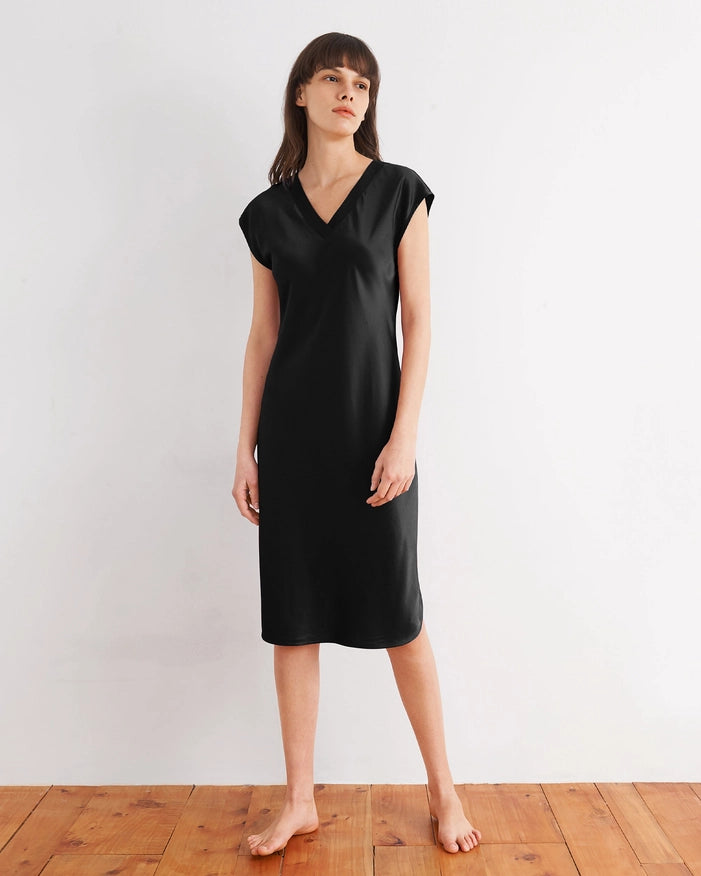 Relaxed Fit Night Gown Black-Night Gown-MommeSilk-XS-Urbanheer