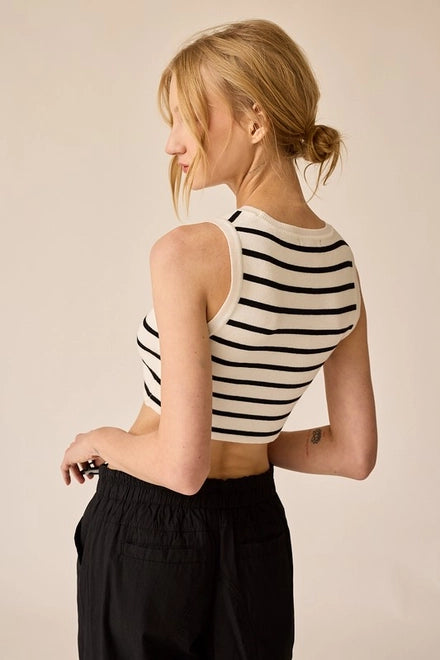 Annalise Sleeveless Stripe Cropped Top White/Black-TOP-Papermoon-S-Urbanheer