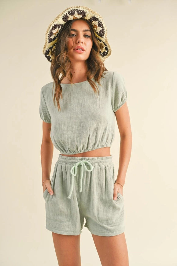 Cotton Gauze Short Set Sage-Set-Kimberly C-S-Urbanheer