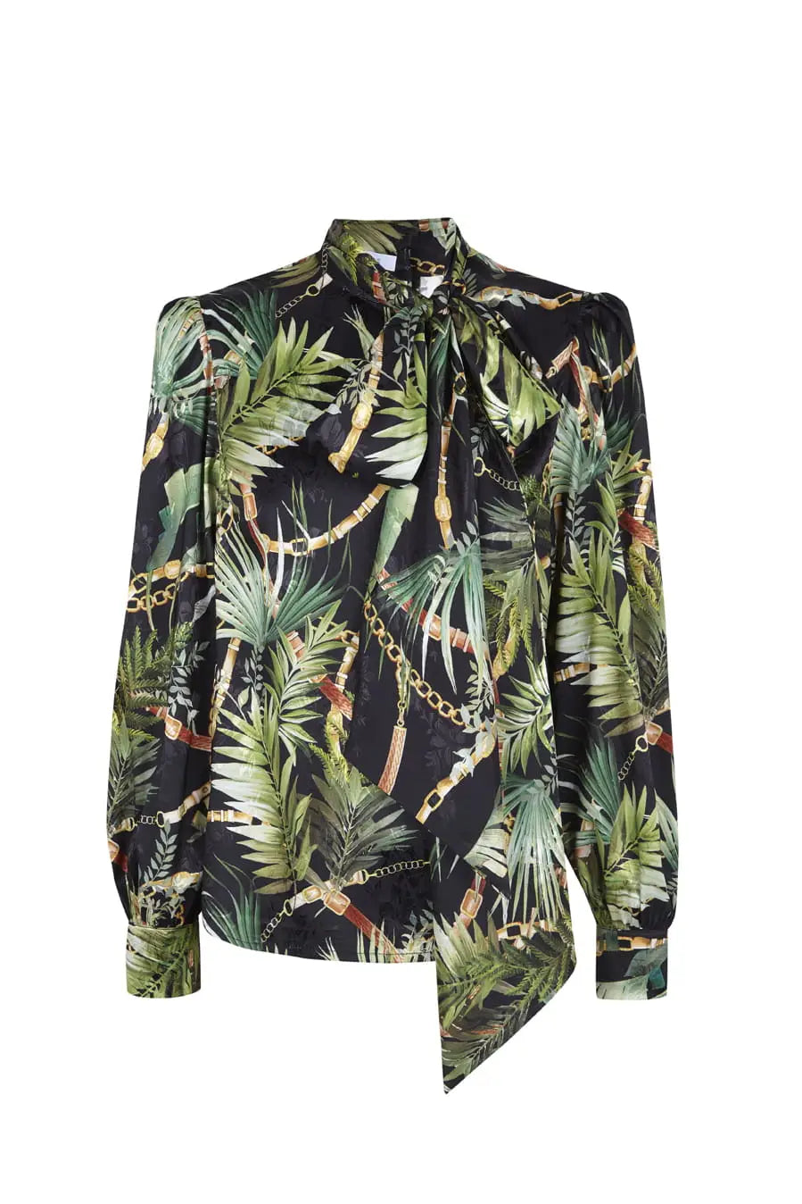 Chloe Print Shirt Bow Collar - Green-Cyrana-XS-Urbanheer