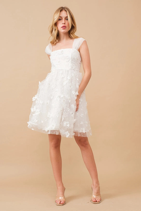 Organza Butterfly Embellished Sequin Mini Dress-Dress-Blue B-WHITE-S-Urbanheer