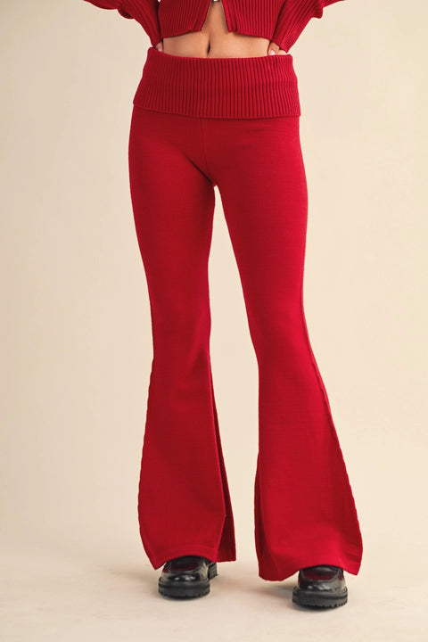 Foldover Flare Knit Sweater Pants