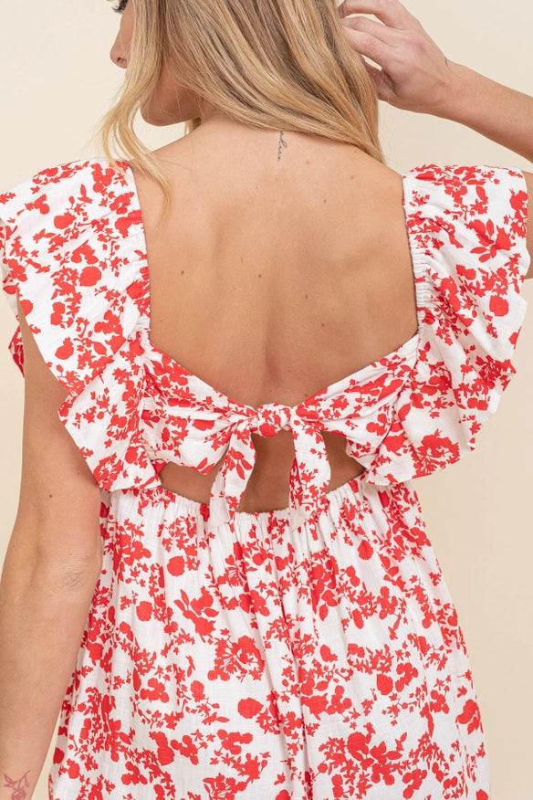 Women'S Babydoll Tie-Back Dress-Dress-Cloud Ten-White/Red-S-Urbanheer