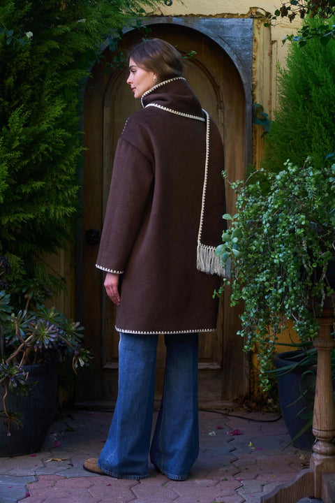 Contrast Stitching Coat with Scarf