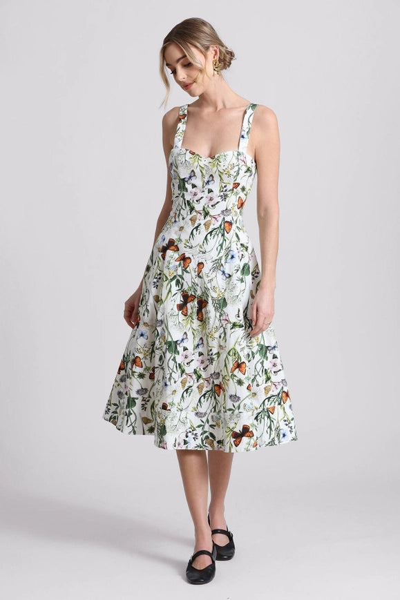 Botanical Printed Cotton Fit-N-Flare Midi Dress-dress-Avec Les Filles-Urbanheer