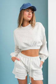 Emilia Cropped Balloon Sweatshirt And Shorts-TOP-Papermoon-white melange-S-Urbanheer