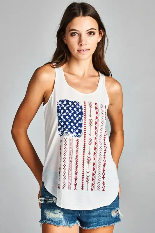 American Flag Print Graphic Tanktops (Memorial Day/ July 4Th)-Clothing - Women-LA Soul-Urbanheer