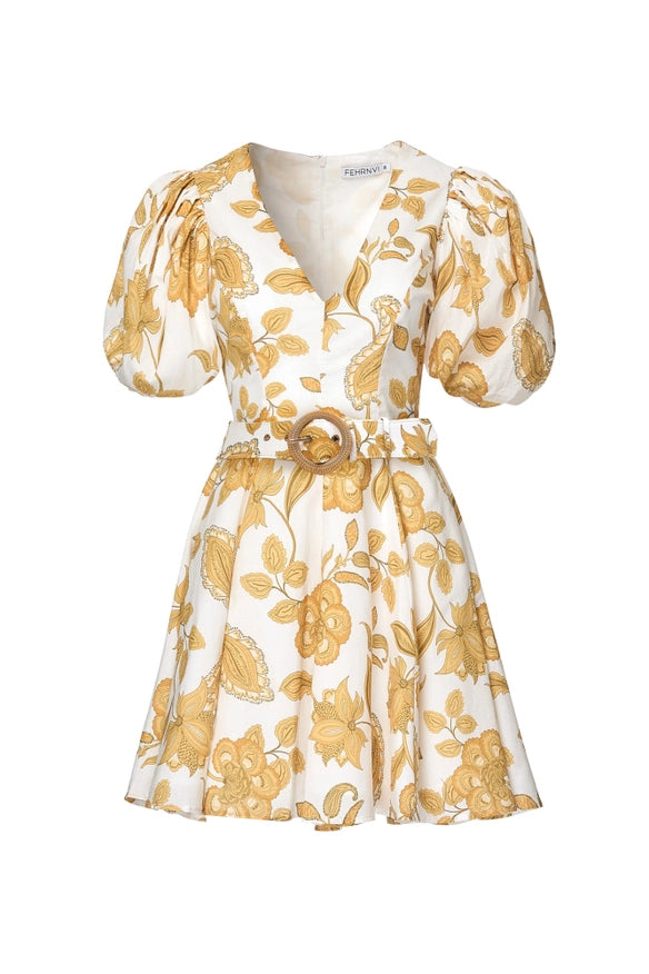Mini Balloon Sleeve Dress - Paisley Print Golden-Dress-Sofia Irina-PAISLEY PRINT GOLD-10-Urbanheer