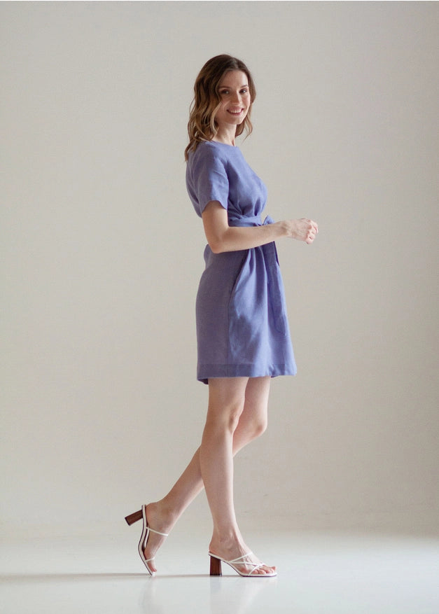 Wrap Linen Tie Belt Bridesmaid Dress For Women Short Lavender-Dress-Nich Linen-XXS-Urbanheer