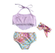 Mermaid Swimsuit Two Piece Fringe Teal Purple Halter Set-Little loppy Lunas-12M-Urbanheer