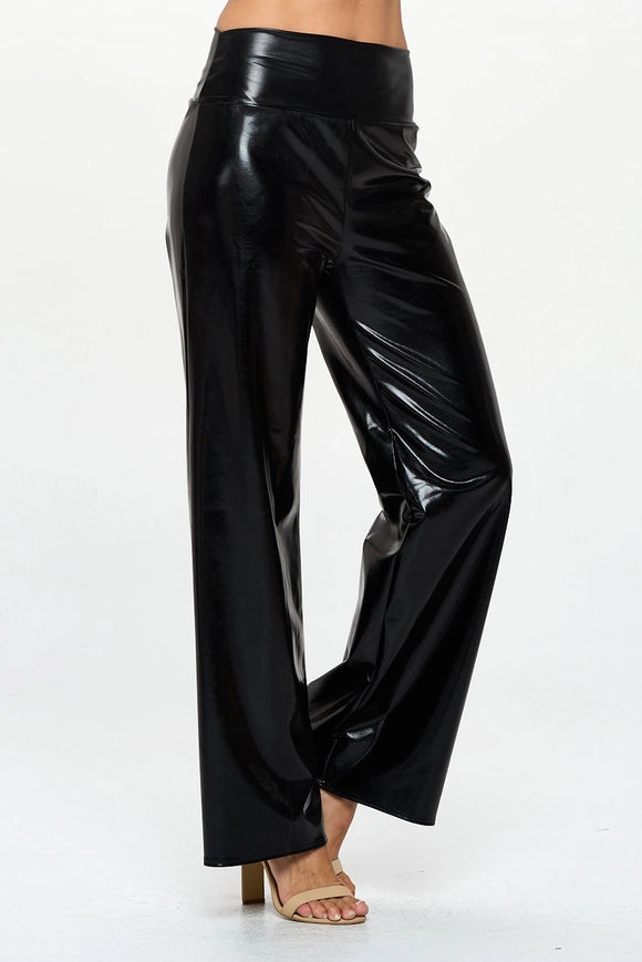 Made in USA Metallic Wide Leg Pants with Thick Waistband Black-Pants-Renee C.-Black-S-Urbanheer