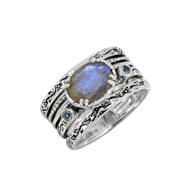 Labradorite & Swiss Blue Topaz Sterling Silver Antique Ring-Ring-Tiramisu-Urbanheer