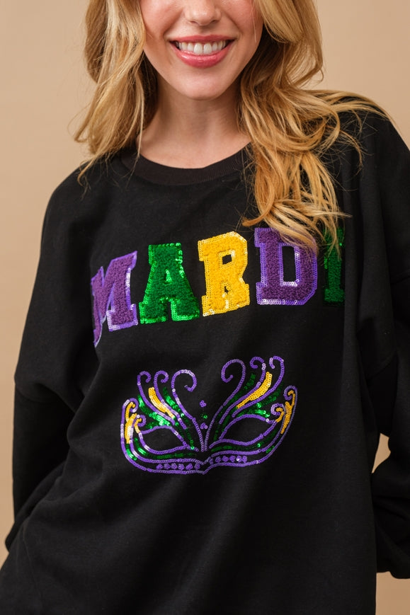 Mardi Gras Sequin Patch Pullover Sweatshirt-Dresses-Blue B-S-Urbanheer