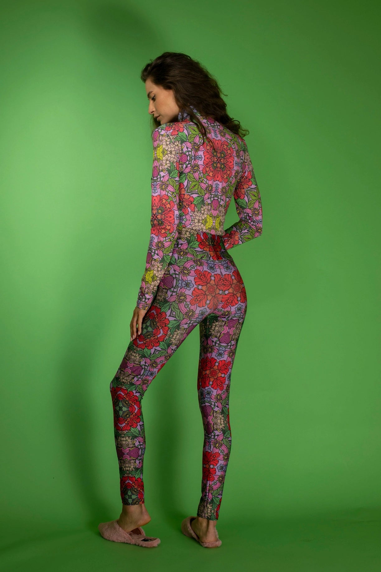 Long Sleeves Slim Fit Mystery Red Garden Turtleneck Bodysuit-Nuvula-S-Urbanheer