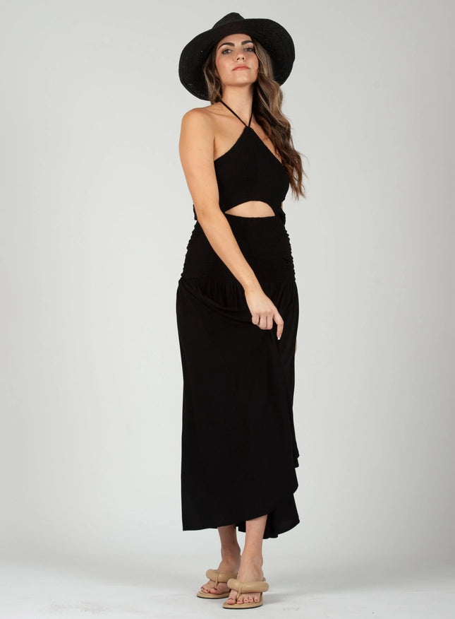 Marisol Mixed Textures Boho Dress-Black-Dress-Lucca Couture-XS-Urbanheer