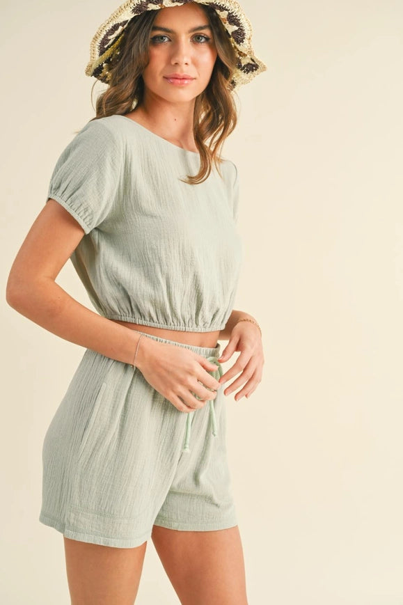 Cotton Gauze Short Set Sage-Set-Kimberly C-S-Urbanheer