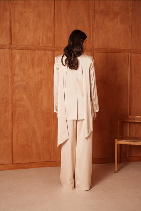 Fluid Satin Jacket with Scarf