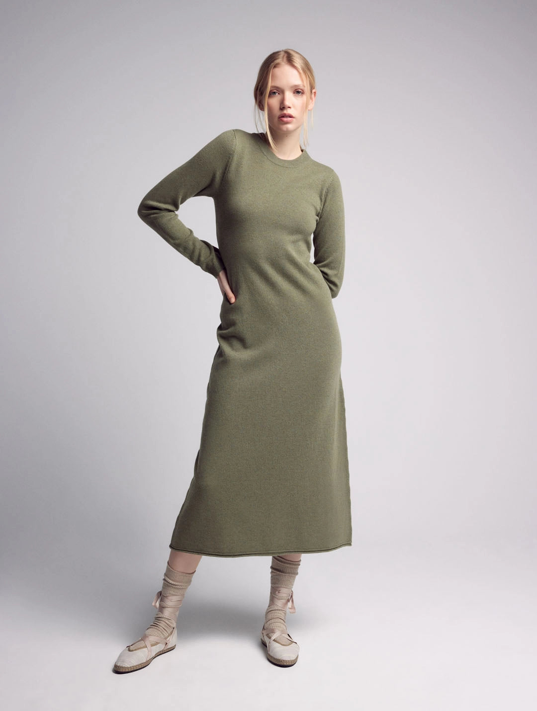 Zoe Cashmere Knitted Long Sleeve Dress Green-Clothing - Women-Leap Concept-Green-OS Fit-Urbanheer
