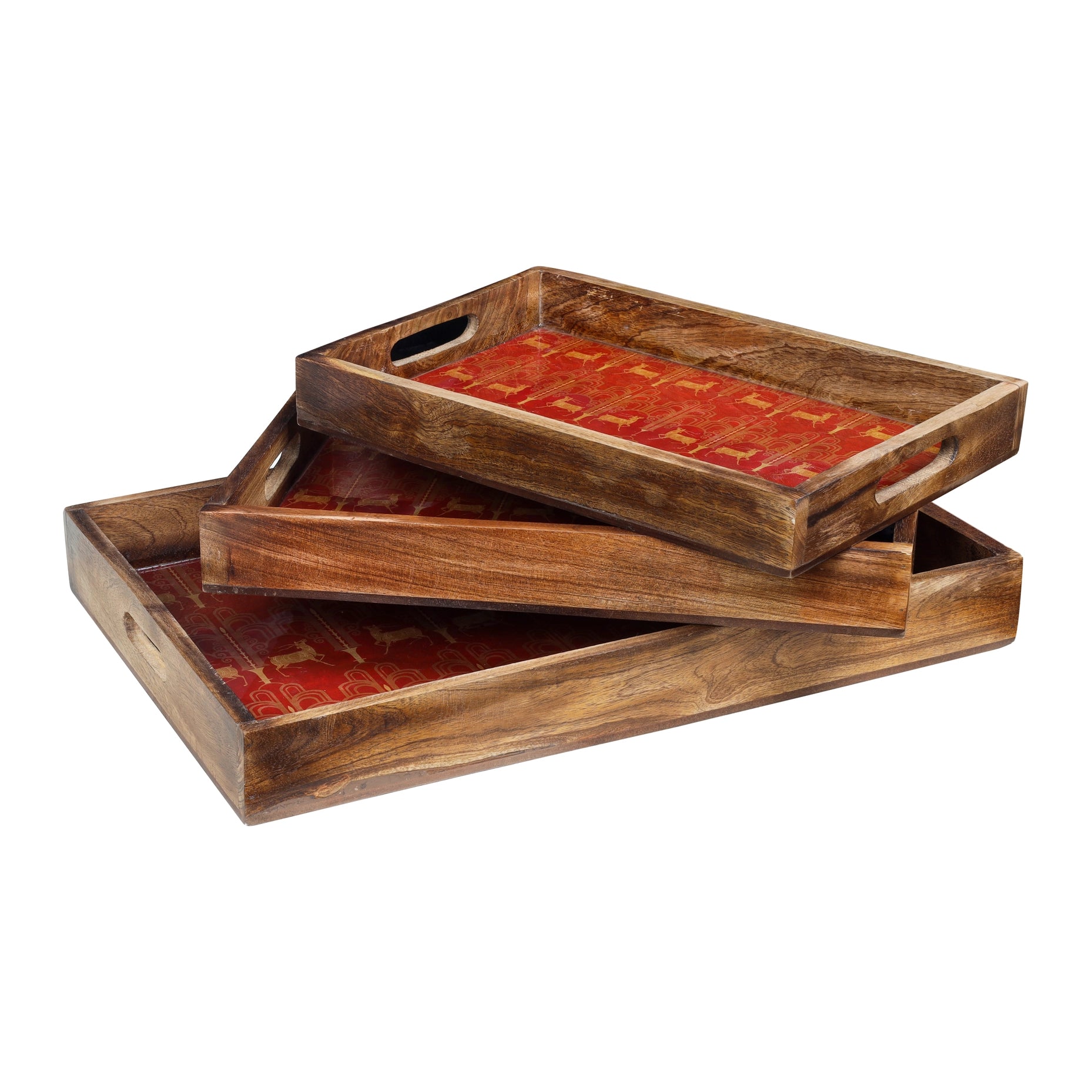 Oh Deer Resin/Wood Decorative Trays (Set Of 3)-Tiramisu-Urbanheer