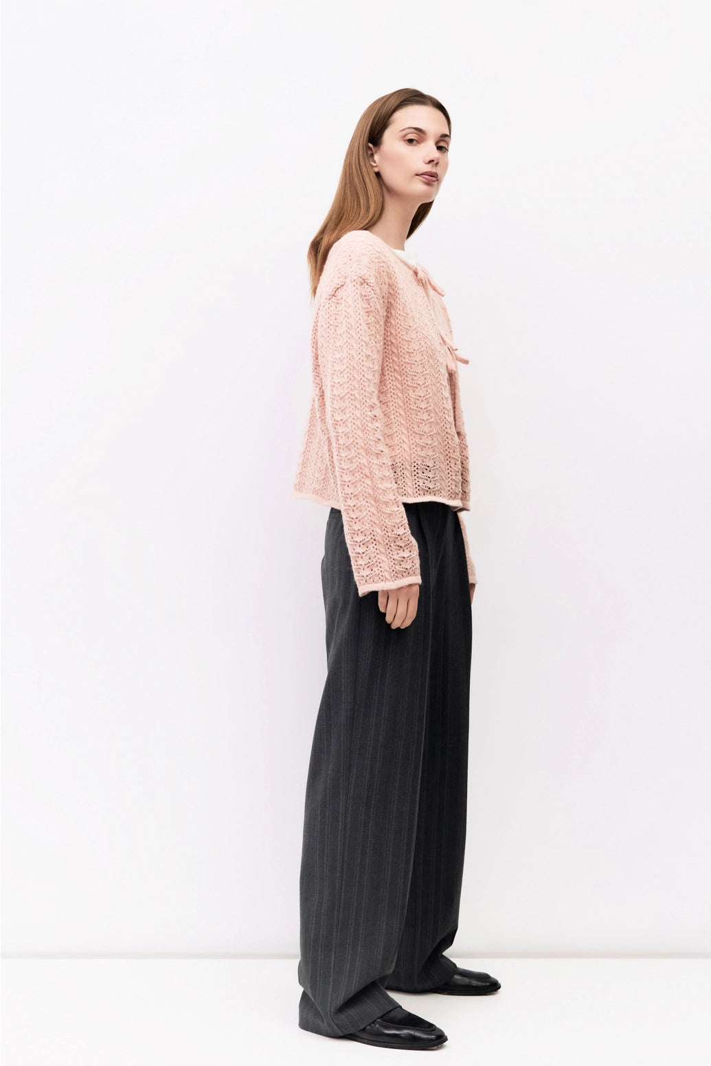 The Avia Cardigan Pointelle Tie Front Cardigan